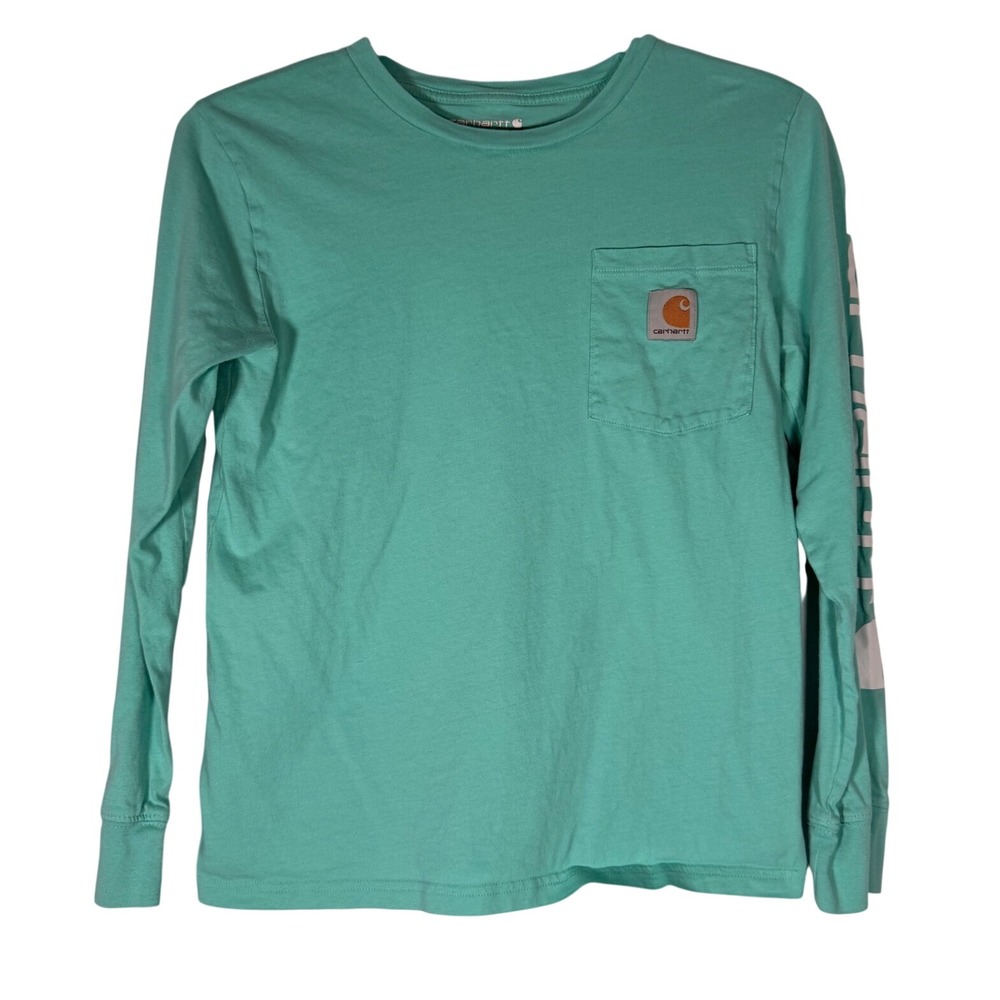 Carhartt Boys XL 14 Long Sleeve Pocket Graphic T-Shirt Teal Green TK9944-G